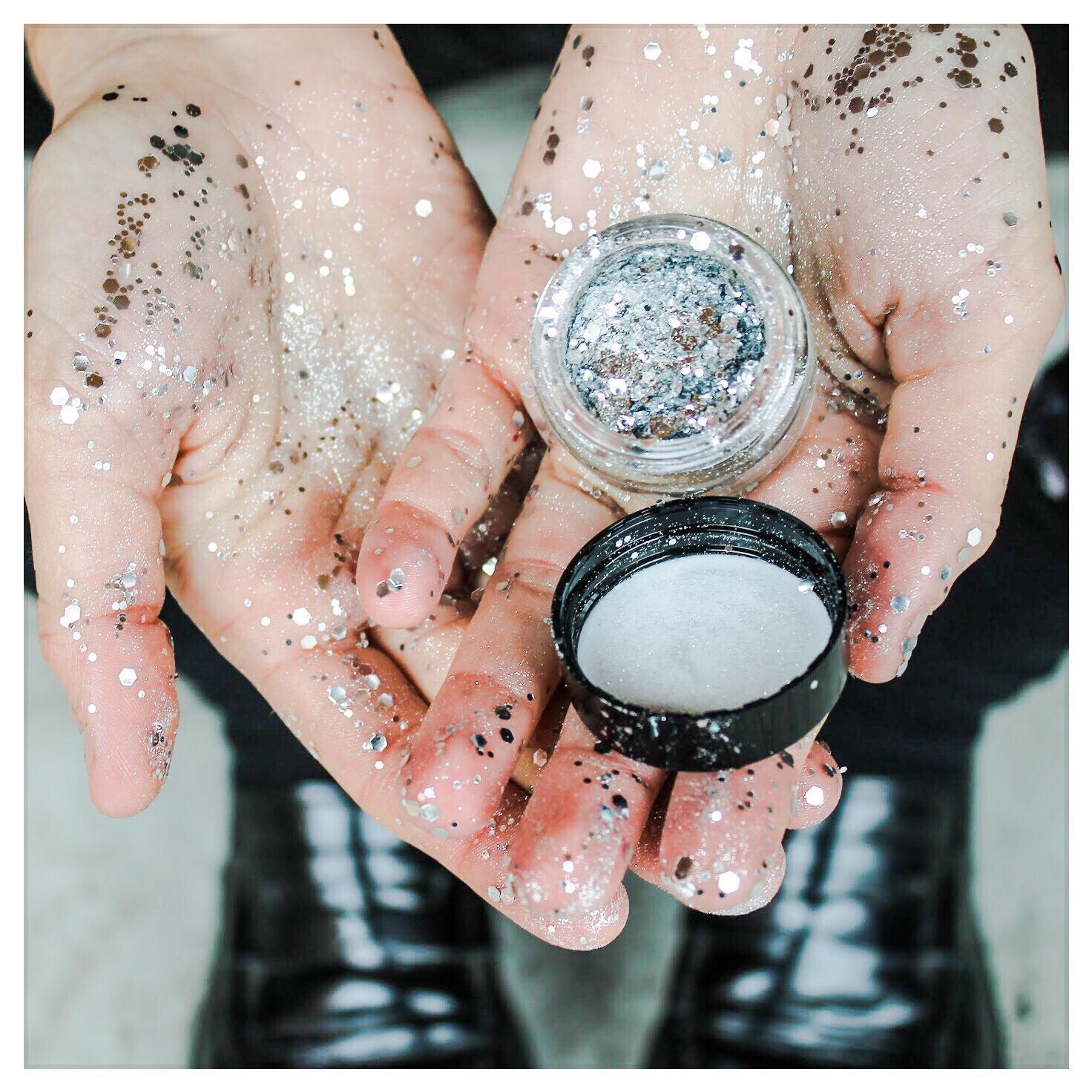 minimal glitter on model